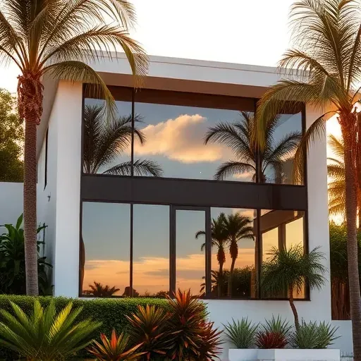 Completed installation of Impact Windows & Doors in Fort Lauderdale featuring modern architecture and tropical landscaping.