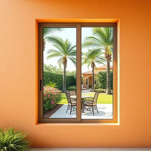 Freshly installed impact window in Coral Gables Florida showing sleek design, durable glass, sturdy frame, and lush tropical landscape