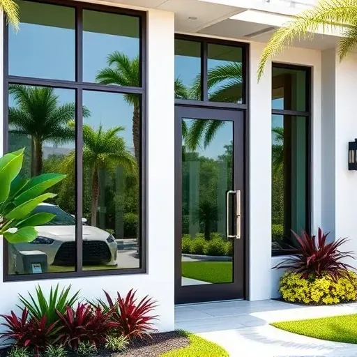 Impact Windows & Doors installation in North Miami with modern frames, bright reflections, and a stylish residential backdrop.