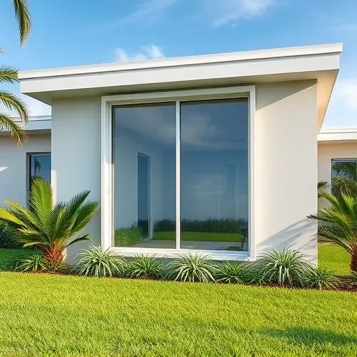 Freshly installed impact window in Miami Gardens home with sleek frames, lush tropical landscape, and sunny Florida vibe
