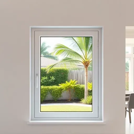 Freshly installed impact window in modern Kendall FL home with lush tropical landscape and secure sleek frame