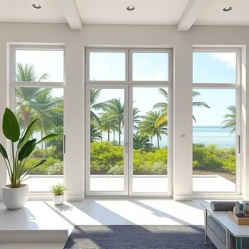 Freshly installed impact windows in a modern Pompano Beach home showcasing durability, sleek design, and tropical surroundings