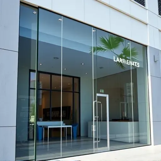 Seamless laminated glass installation on a modern storefront in Kendall Florida showcasing clarity, reflections, and craftsmanship