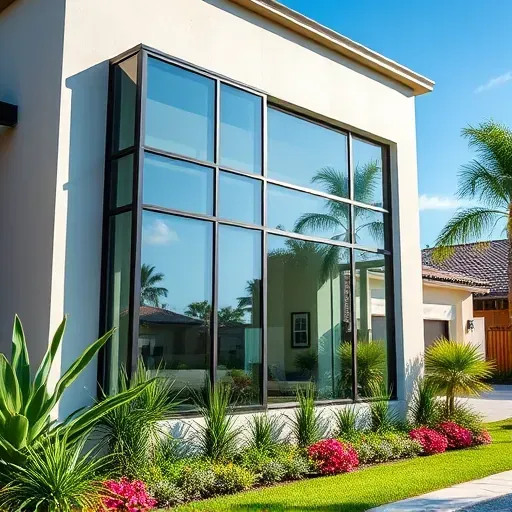 Freshly installed impact windows in modern Kendall FL home showcase energy efficiency and vibrant landscaping.