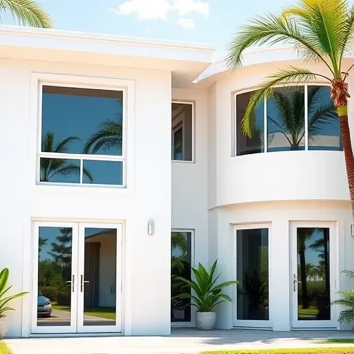 Impact windows and doors in Cutler Bay FL showcase modern design, durability, and a tropical landscape.