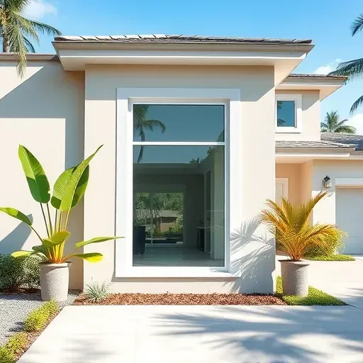 Modern impact window installation in Lauderhill Florida featuring sleek frameless design, lush landscaping, and bright Floridian sky