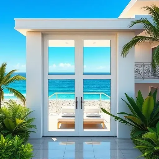 Impact Windows and Doors installation in Sunny Isles Beach, FL, with modern designs and vibrant coastal backdrop.