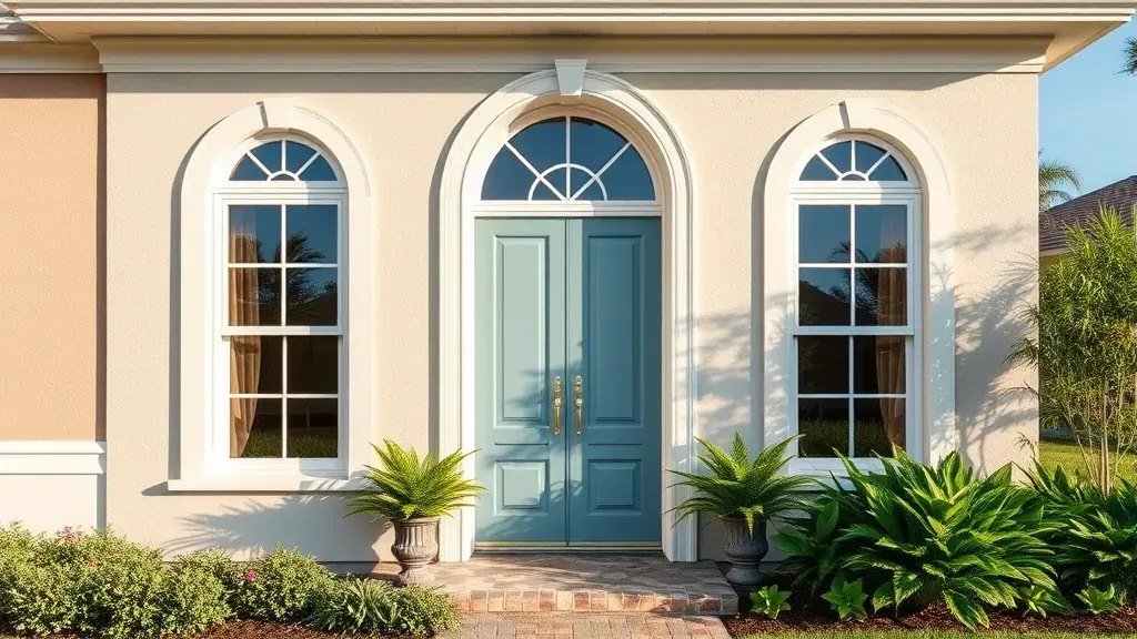 Impact Windows & Doors in Plantation, FL with a modern home aesthetic and clear blue skies.