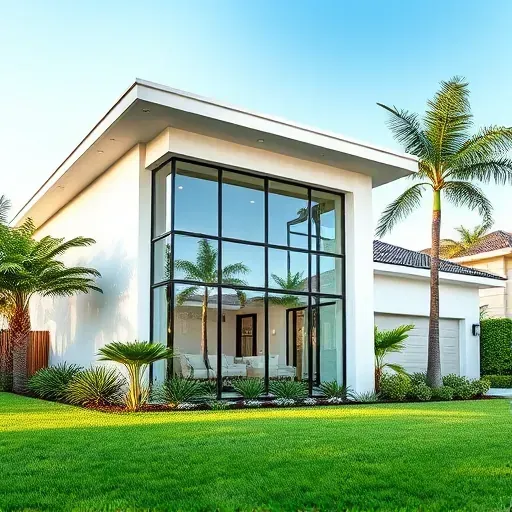 Completed impact window installation in Coral Springs showcasing sleek, modern design with lush tropical landscaping.