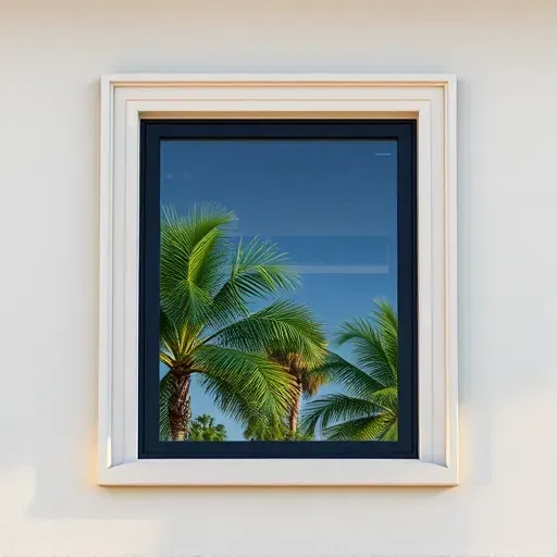 Freshly installed impact window in Coconut Creek FL showcases sleek design and quality craftsmanship with tropical greenery view.