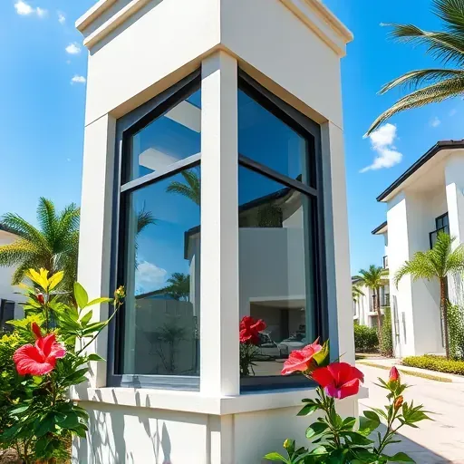 Completed impact window installation in South Miami FL showcasing sleek durable impact windows on modern home with lush greenery and sunny sky