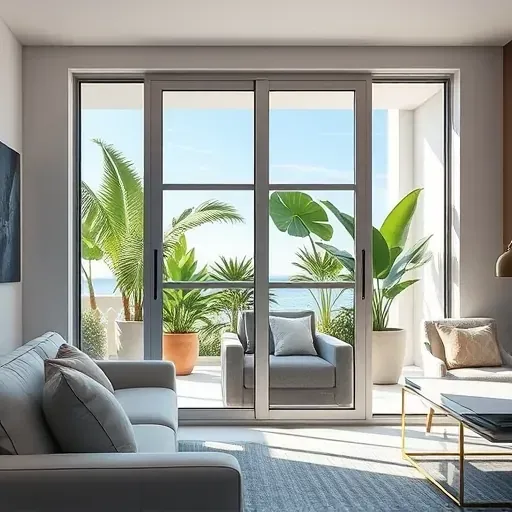 Close-up of a newly installed impact window in a modern Fort Lauderdale home, showcasing clarity and style amid lush greenery.