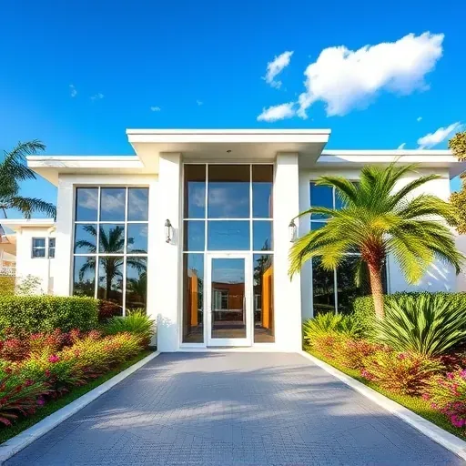 Impact Windows & Doors installation in Doral FL featuring modern design, clear glass, and lush tropical landscaping.