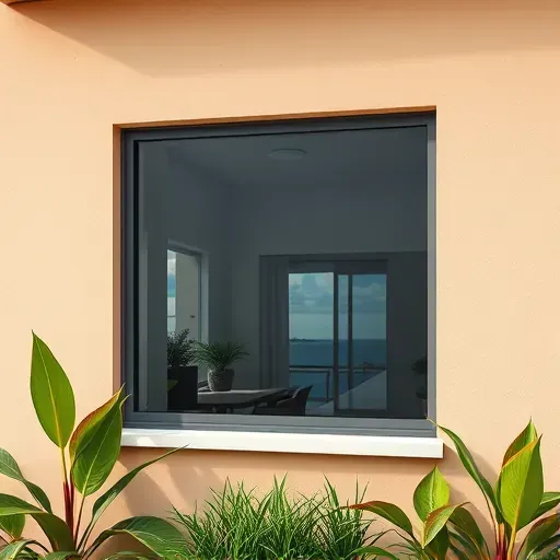 Freshly installed impact window in Boca Raton Florida with sleek design, sturdy frame, and tropical garden backdrop