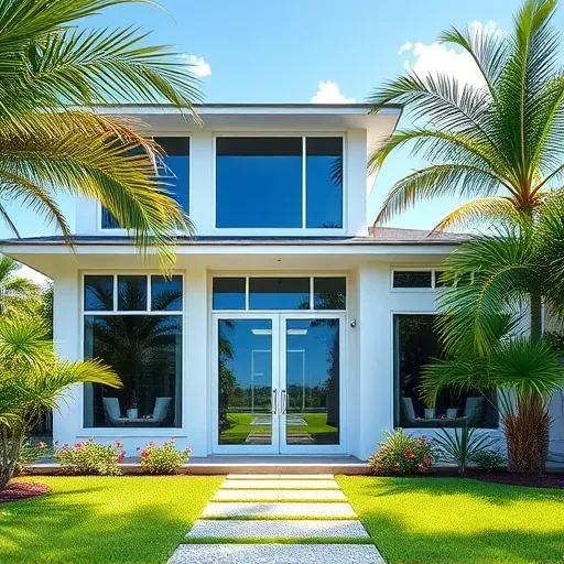 Impact windows and doors installation in Weston FL showcasing sleek frames, tropical foliage, and manicured lawns.