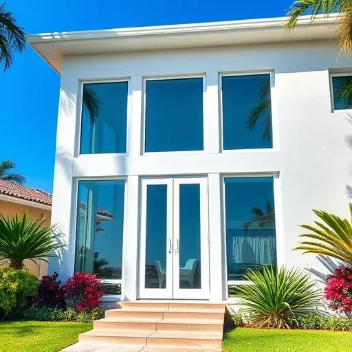 Impact windows and doors installation in Hialeah FL, showcasing modern frames, sunlight reflection, and a vibrant home facade.