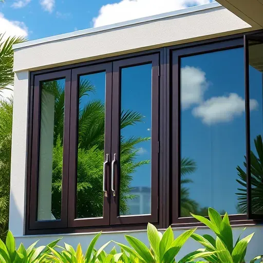 Impact Windows and Doors in Sunrise FL, showcasing durable designs with deep frames and clear glass amid lush greenery.