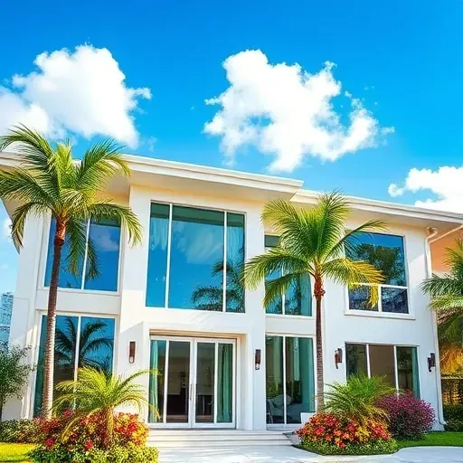 Impact windows and doors installed in Aventura FL on a stunning home surrounded by lush tropical landscaping.
