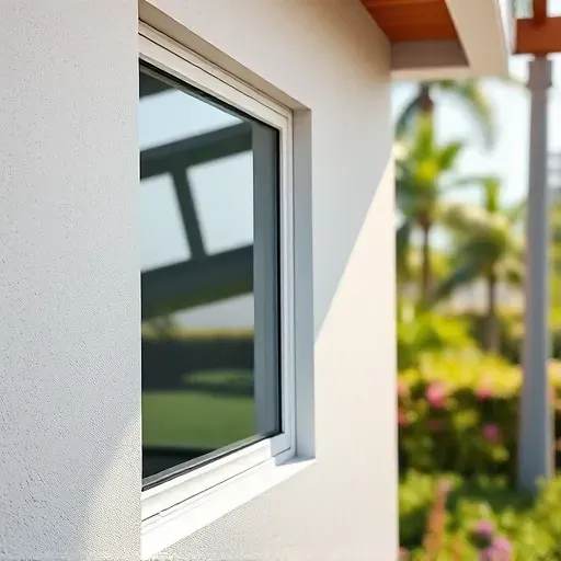 Installed impact window on modern Hialeah home reflecting sunlight, with sleek frame, lush Florida landscape, and durable glass