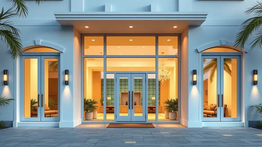 Impact Windows & Doors in Miami FL with a modern home exterior and sunlight reflecting off the glass.