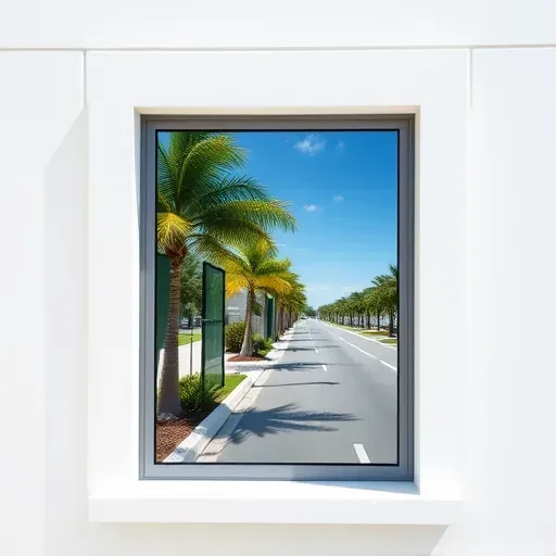 Modern soundproof window installed in a sleek building with a suburban street view, highlighting noise reduction and durability