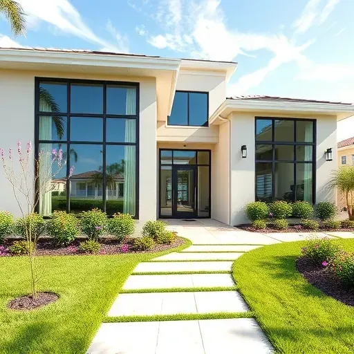 Finished impact window installation on modern Wellington home with lush garden and sunny sky in daylight