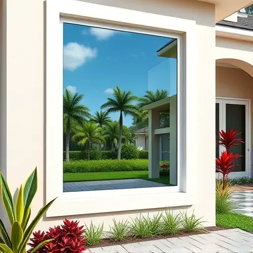Freshly installed clear impact window in a modern Weston FL home with sleek design, lush greenery, and landscaped yard