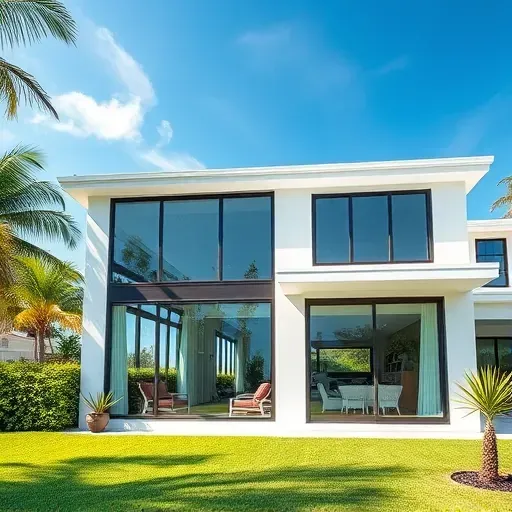 Completed installation of Impact Windows & Doors in Delray Beach FL, showcasing sleek design, vibrant reflections, and coastal aesthetics.