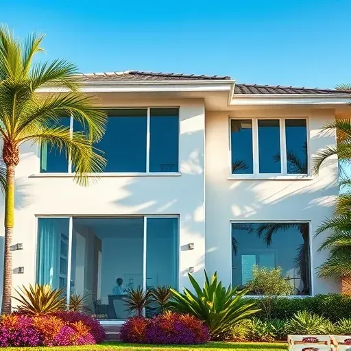 Impact windows and doors in a Miami home, showcasing modern design, natural light, and a vibrant tropical landscape.