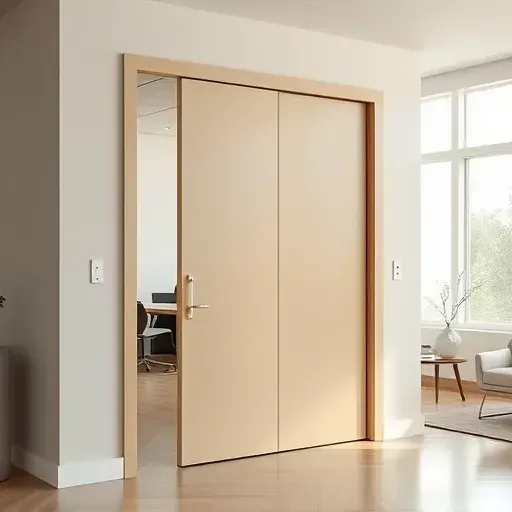 Seamless beige accordion door installed in a modern well-lit interior with minimalist decor in Kendall Florida