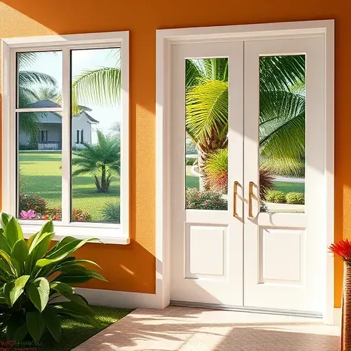 Beautiful home in Homestead, FL with modern impact windows and doors showcasing lush tropical views and vibrant landscaping.