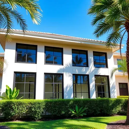 Impact windows and doors installed in Lauderhill FL showcase modern design and durability with lush landscaping.