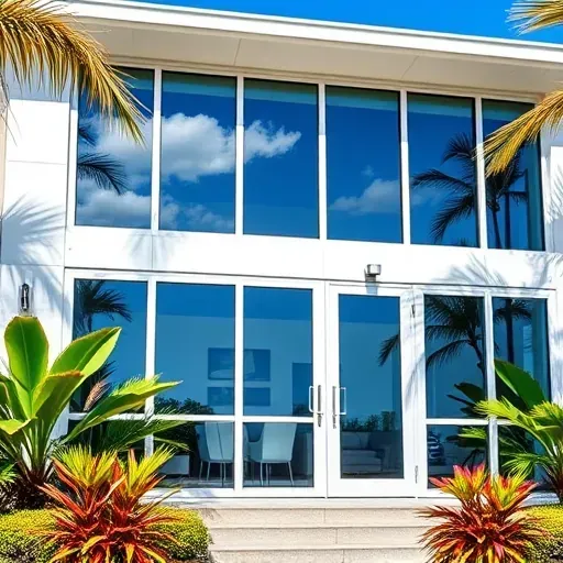 Impact Windows and Doors installation in Pembroke Pines FL, showcasing sleek finishes and vibrant landscaping with blue sky.