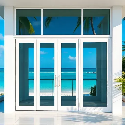 Modern Impact Windows and Doors installed in Key Largo, FL with beautiful tropical scenery and sleek design elements.
