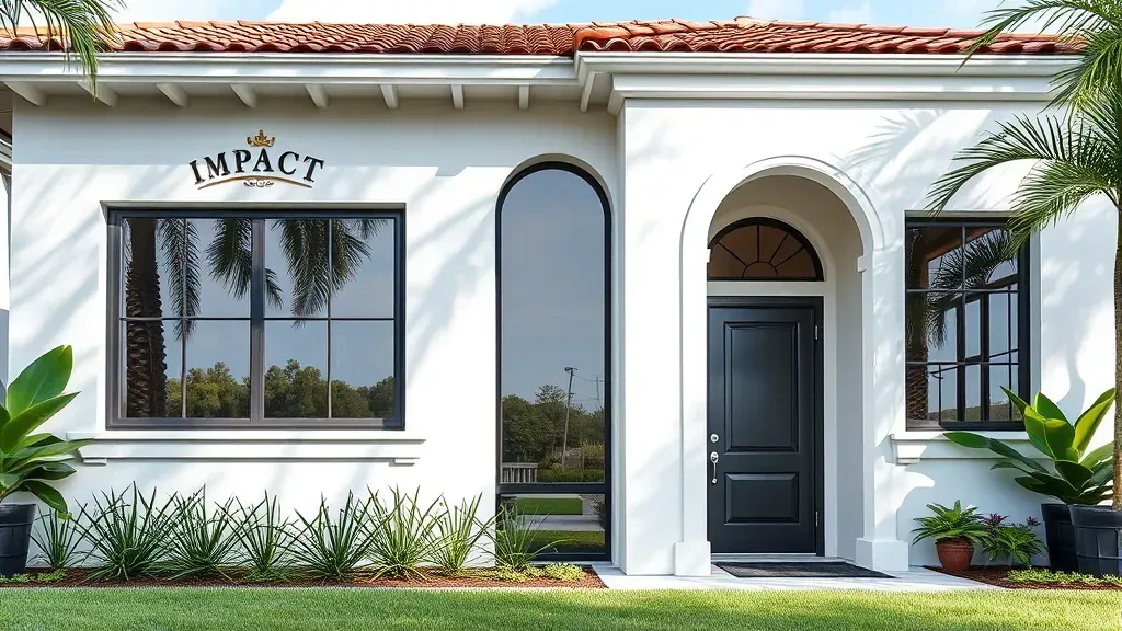 Referral for Impact Windows & Doors displayed in a sunny residential setting in Kendall, FL without any people or text.