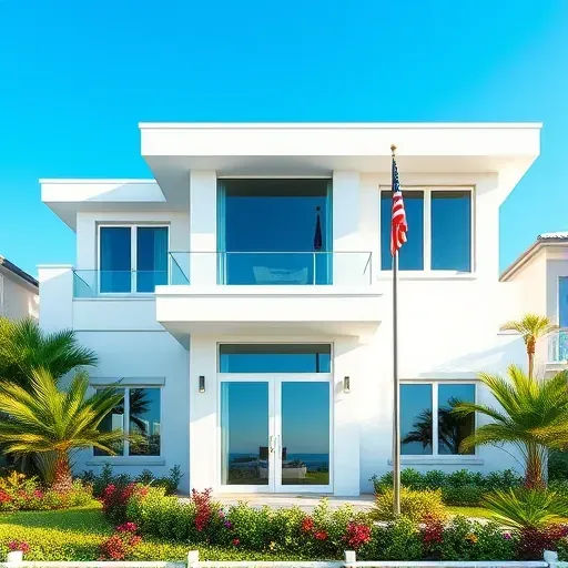 Impact Windows and Doors installation in West Palm Beach showcasing modern design, coastal elements, and vibrant landscaping.