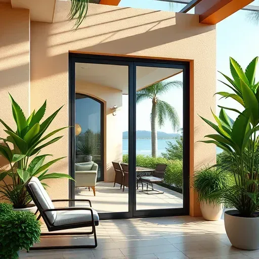 New impact window in Boca Raton FL showing sleek glass, durable frame, tropical landscape, and modern home exterior