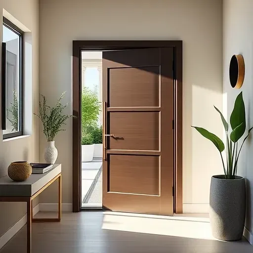 Recent Kendall FL pivot door installation in a modern home showing sleek design, polished finish, and landscaped surroundings