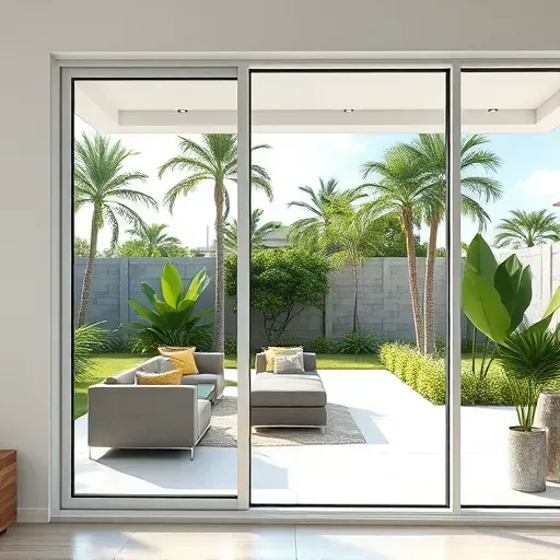 Close-up of a modern impact window reflecting sunny sky and greenery, highlighting security, durability, and stylish home design