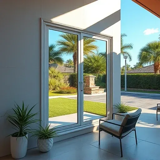 New impact window installed in a modern home in Coconut Creek Florida with gleaming glass and durable frame under clear blue sky