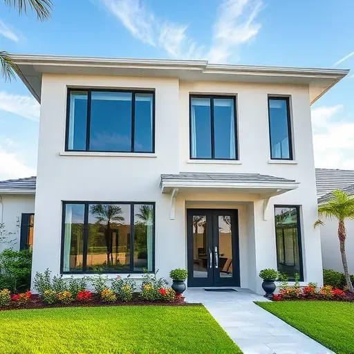 Impact Windows and Doors installed on a modern home in Davie FL with clear views and vibrant landscaping.
