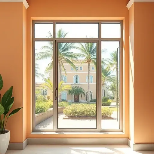 Impact window installed in Coral Gables FL showcasing sleek design, sturdy frame, and tropical exterior scenery