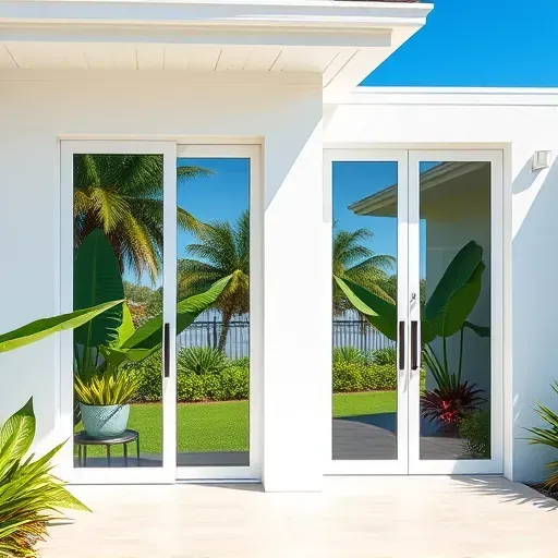 Impact windows and doors installation in Kendall, FL featuring modern design, a garden view, and a serene atmosphere.
