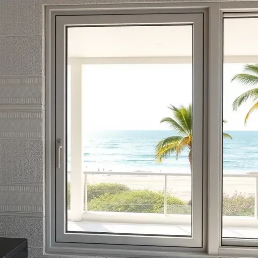 Freshly installed impact window with coastal ocean view in Pompano Beach Florida showcasing sleek aluminum frame and natural lighting