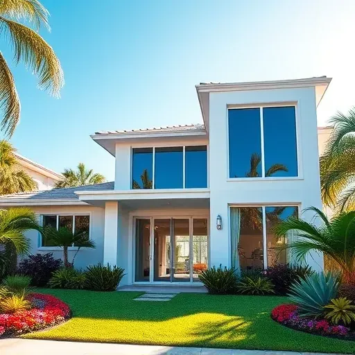 Completed installation of Impact Windows & Doors in Doral, FL, showcasing modern design and vibrant tropical landscaping.