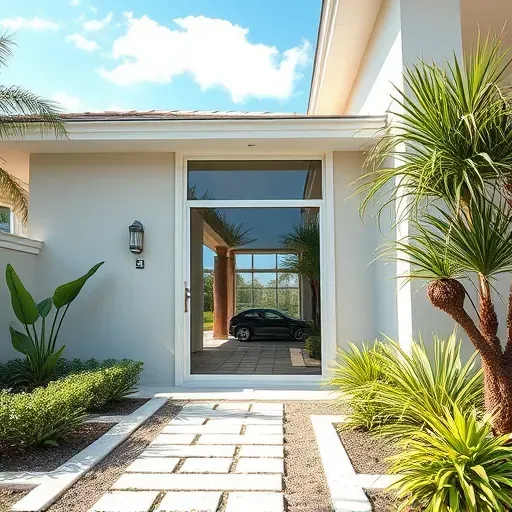 Flawlessly installed hurricane impact window in a modern Florida home with lush landscaping and bright sunlight.