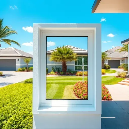Freshly installed impact window in Doral Florida showing modern design, secure frame, clear glass, and sunny suburban surroundings