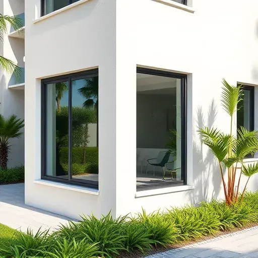 Freshly installed impact window on a modern home in Sunrise Florida with lush landscaping and bright sunny weather