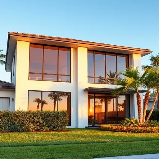 Impact windows and doors installed in a stylish Boynton Beach home with coastal design and vibrant landscaping.