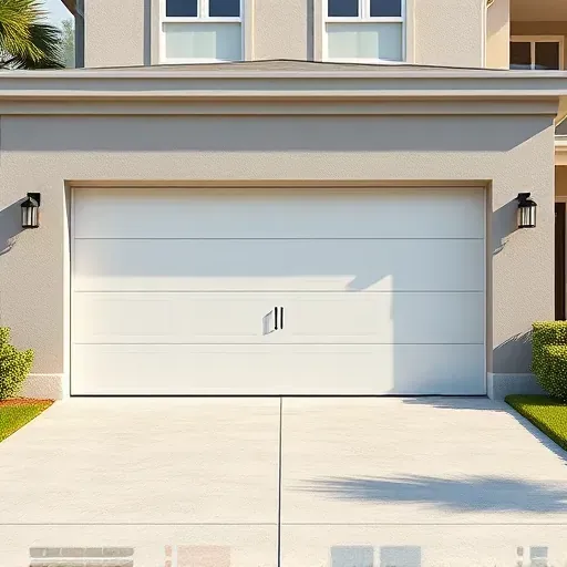 Modern garage door installation in Kendall Florida with sleek design, smooth surface, natural lighting, and pristine suburban setting